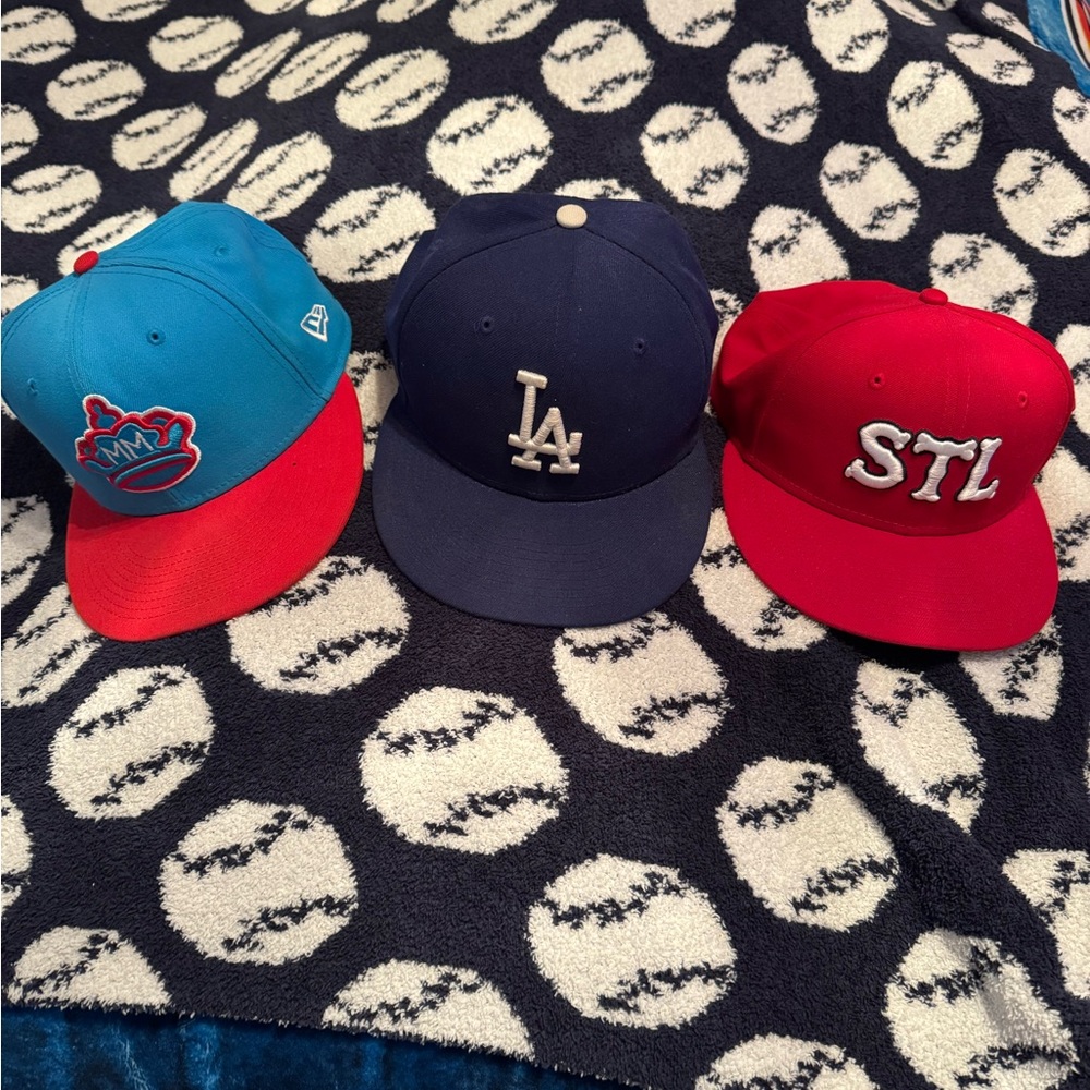 New Era Blue, Navy, and Red Caps